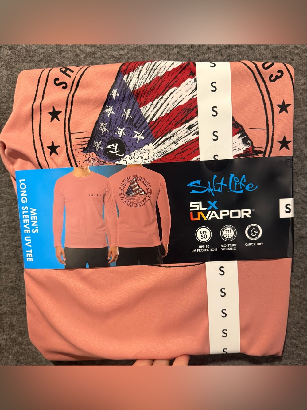 Salt Life Long Sleeve UV Tee Shirt Mens S Pink Coral Graphic Performance UPF NWT